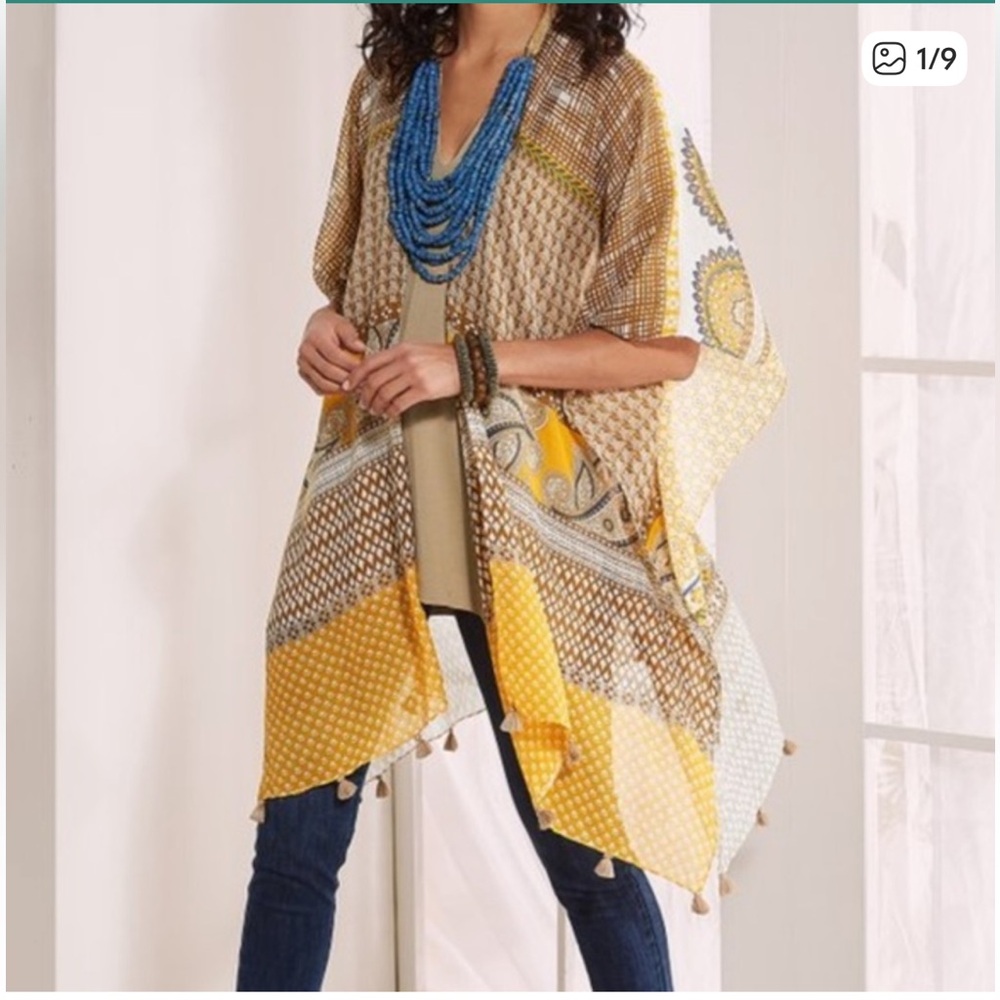 Anthropologie Raj Open Kimono Coverup Multi Print‎ Tassel Boho Beach Festival